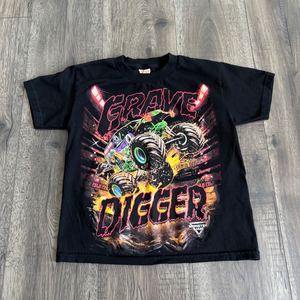 Alstyle Monster Jam Grave Digger T-Shirt Kids Size Small Black Graphic Tee